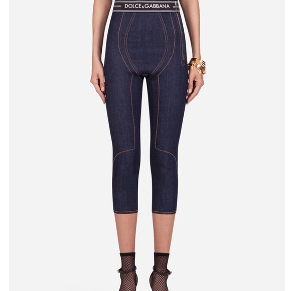 **SOLD** Dolce & Gabbana Denim Capri Pants with Branded Logo Waistband 38 IT - Picture 4 of 12